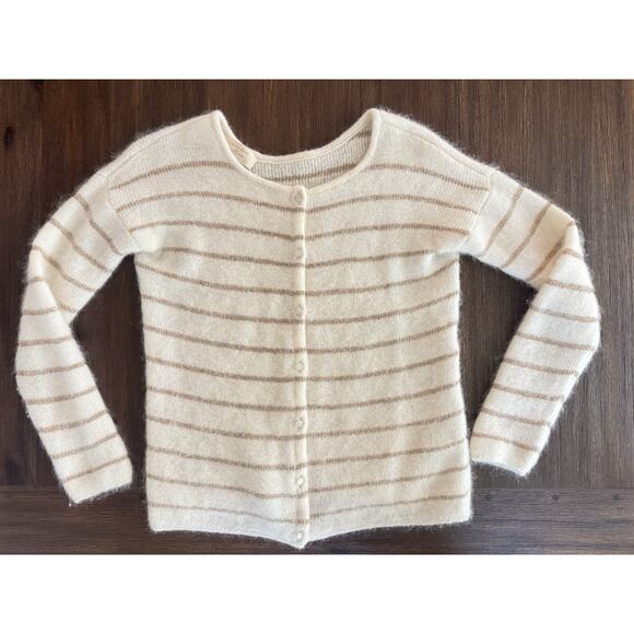 Sezane Sweater Gaspard Cardigan Super Kid Mohair Ivory Gold Stripe xs - Picture 2 of 9